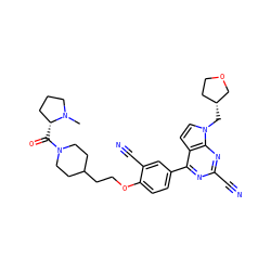 CN1CCC[C@H]1C(=O)N1CCC(CCOc2ccc(-c3nc(C#N)nc4c3ccn4C[C@@H]3CCOC3)cc2C#N)CC1 ZINC001772621630