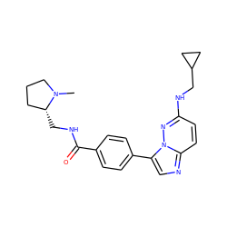 CN1CCC[C@H]1CNC(=O)c1ccc(-c2cnc3ccc(NCC4CC4)nn23)cc1 ZINC000058592316