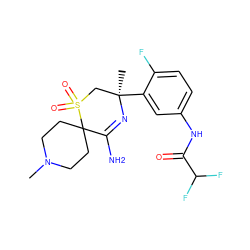 CN1CCC2(CC1)C(N)=N[C@](C)(c1cc(NC(=O)C(F)F)ccc1F)CS2(=O)=O ZINC000214150619