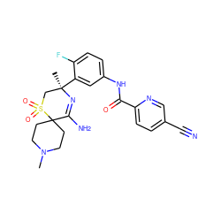 CN1CCC2(CC1)C(N)=N[C@](C)(c1cc(NC(=O)c3ccc(C#N)cn3)ccc1F)CS2(=O)=O ZINC000214128254