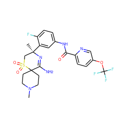 CN1CCC2(CC1)C(N)=N[C@](C)(c1cc(NC(=O)c3ccc(OC(F)(F)F)cn3)ccc1F)CS2(=O)=O ZINC000214139802