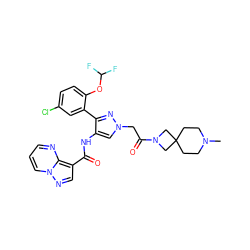 CN1CCC2(CC1)CN(C(=O)Cn1cc(NC(=O)c3cnn4cccnc34)c(-c3cc(Cl)ccc3OC(F)F)n1)C2 ZINC001772627048