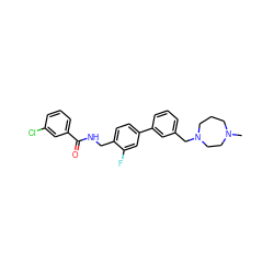 CN1CCCN(Cc2cccc(-c3ccc(CNC(=O)c4cccc(Cl)c4)c(F)c3)c2)CC1 ZINC000045202349