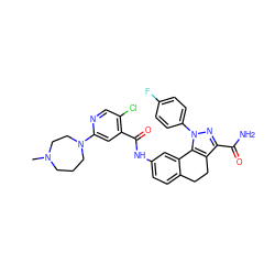 CN1CCCN(c2cc(C(=O)Nc3ccc4c(c3)-c3c(c(C(N)=O)nn3-c3ccc(F)cc3)CC4)c(Cl)cn2)CC1 ZINC000049746112