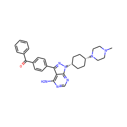 CN1CCN([C@H]2CC[C@@H](n3nc(-c4ccc(C(=O)c5ccccc5)cc4)c4c(N)ncnc43)CC2)CC1 ZINC000167489976