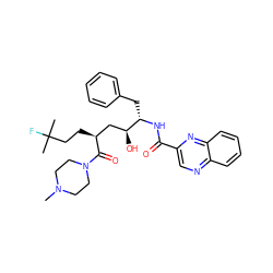 CN1CCN(C(=O)[C@@H](CCC(C)(C)F)C[C@H](O)[C@H](Cc2ccccc2)NC(=O)c2cnc3ccccc3n2)CC1 ZINC000026283175