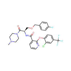 CN1CCN(C(=O)[C@@H](COCc2ccc(F)cc2)NC(=O)c2cccnc2Oc2ccc(C(F)(F)F)cc2Cl)CC1 ZINC000073164459