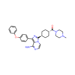 CN1CCN(C(=O)[C@H]2CC[C@H](c3nc(-c4ccc(Oc5ccccc5)cc4)c4c(N)nccn43)CC2)CC1 ZINC000261096897