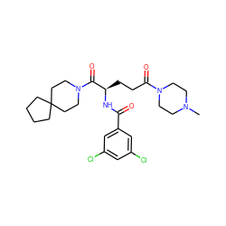 CN1CCN(C(=O)CC[C@@H](NC(=O)c2cc(Cl)cc(Cl)c2)C(=O)N2CCC3(CCCC3)CC2)CC1 ZINC000027902882