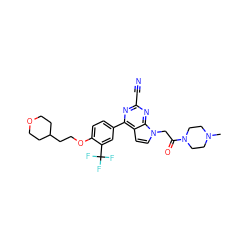 CN1CCN(C(=O)Cn2ccc3c(-c4ccc(OCCC5CCOCC5)c(C(F)(F)F)c4)nc(C#N)nc32)CC1 ZINC001772598076