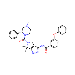 CN1CCN(C(=O)N2Cc3c(NC(=O)c4cccc(Oc5ccccc5)c4)n[nH]c3C2(C)C)[C@H](c2ccccc2)C1 ZINC000148840959