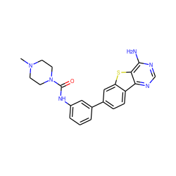 CN1CCN(C(=O)Nc2cccc(-c3ccc4c(c3)sc3c(N)ncnc34)c2)CC1 ZINC000203675626