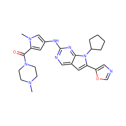 CN1CCN(C(=O)c2cc(Nc3ncc4cc(-c5cnco5)n(C5CCCC5)c4n3)cn2C)CC1 ZINC000084670253