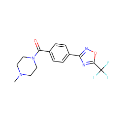 CN1CCN(C(=O)c2ccc(-c3noc(C(F)(F)F)n3)cc2)CC1 ZINC000142885595