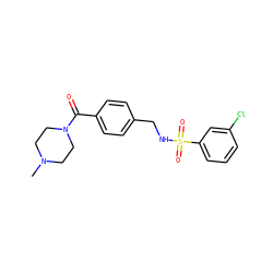 CN1CCN(C(=O)c2ccc(CNS(=O)(=O)c3cccc(Cl)c3)cc2)CC1 ZINC000000630924