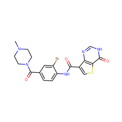 CN1CCN(C(=O)c2ccc(NC(=O)c3csc4c(=O)[nH]cnc34)c(Br)c2)CC1 ZINC000653901686