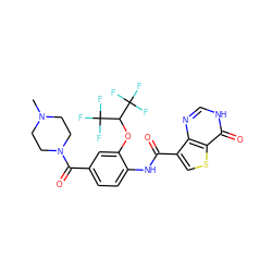 CN1CCN(C(=O)c2ccc(NC(=O)c3csc4c(=O)[nH]cnc34)c(OC(C(F)(F)F)C(F)(F)F)c2)CC1 ZINC000653859595