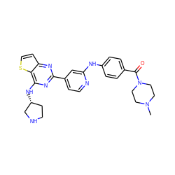 CN1CCN(C(=O)c2ccc(Nc3cc(-c4nc(N[C@@H]5CCNC5)c5sccc5n4)ccn3)cc2)CC1 ZINC000223695917