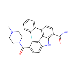 CN1CCN(C(=O)c2ccc3[nH]c4c(C(N)=O)ccc(-c5ccccc5F)c4c3c2)CC1 ZINC000473112694