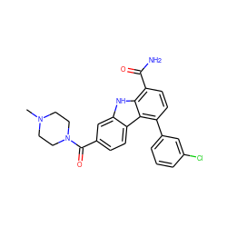 CN1CCN(C(=O)c2ccc3c(c2)[nH]c2c(C(N)=O)ccc(-c4cccc(Cl)c4)c23)CC1 ZINC000473124156