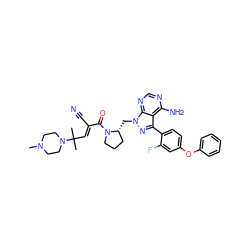 CN1CCN(C(C)(C)/C=C(\C#N)C(=O)N2CCC[C@H]2Cn2nc(-c3ccc(Oc4ccccc4)cc3F)c3c(N)ncnc32)CC1 ZINC000207710235