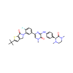 CN1CCN(C)[C@@H](c2ccc(Nc3nc(-c4ccc(F)c(N5Cc6cc(C(C)(C)C)sc6C5=O)c4)cn(C)c3=O)cc2)C1=O ZINC000113408333