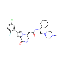 CN1CCN(C[C@@H](NC(=O)C[C@H]2CNC(=O)c3cc(-c4cc(Cl)ccc4F)cn32)C2CCCCC2)CC1 ZINC000169325504