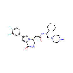 CN1CCN(C[C@@H](NC(=O)C[C@H]2CNC(=O)c3cc(-c4ccc(F)c(F)c4)cn32)C2CCCCC2)CC1 ZINC000169325502