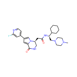 CN1CCN(C[C@@H](NC(=O)C[C@H]2CNC(=O)c3cc(-c4ccnc(F)c4)cn32)C2CCCCC2)CC1 ZINC000169325506