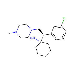 CN1CCN(C[C@@H](c2cccc(Cl)c2)C2(N)CCCCC2)CC1 ZINC000049113998