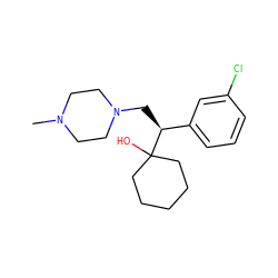 CN1CCN(C[C@@H](c2cccc(Cl)c2)C2(O)CCCCC2)CC1 ZINC000022942489