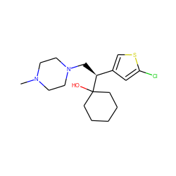 CN1CCN(C[C@@H](c2csc(Cl)c2)C2(O)CCCCC2)CC1 ZINC000038357080