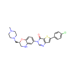 CN1CCN(C[C@@H]2CNc3cc(-n4cnc5cc(-c6ccc(Cl)cc6)sc5c4=O)ccc3O2)CC1 ZINC000038149708
