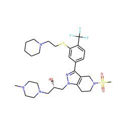 CN1CCN(C[C@H](O)Cn2nc(-c3ccc(C(F)(F)F)c(SCCN4CCCCC4)c3)c3c2CCN(S(C)(=O)=O)C3)CC1 ZINC000049777570