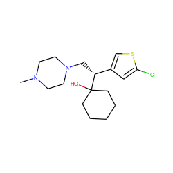 CN1CCN(C[C@H](c2csc(Cl)c2)C2(O)CCCCC2)CC1 ZINC000038357082