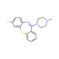 CN1CCN(C2=Nc3ccc(F)cc3Sc3ccccc32)CC1 ZINC000013861665