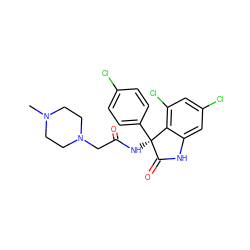 CN1CCN(CC(=O)N[C@@]2(c3ccc(Cl)cc3)C(=O)Nc3cc(Cl)cc(Cl)c32)CC1 ZINC000059029129