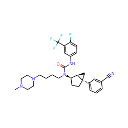 CN1CCN(CCCCN(C(=O)Nc2ccc(F)c(C(F)(F)F)c2)[C@@H]2CC[C@]3(c4cccc(C#N)c4)C[C@H]23)CC1 ZINC000028572805