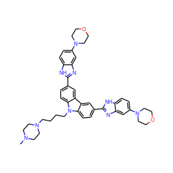 CN1CCN(CCCCn2c3ccc(-c4nc5cc(N6CCOCC6)ccc5[nH]4)cc3c3cc(-c4nc5cc(N6CCOCC6)ccc5[nH]4)ccc32)CC1 ZINC000299827714