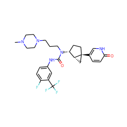 CN1CCN(CCCN(C(=O)Nc2ccc(F)c(C(F)(F)F)c2)[C@@H]2CC[C@]3(c4ccc(=O)[nH]c4)C[C@H]23)CC1 ZINC000036351553