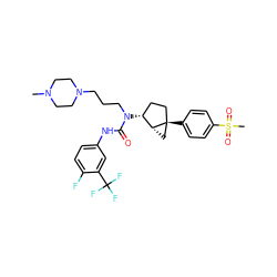 CN1CCN(CCCN(C(=O)Nc2ccc(F)c(C(F)(F)F)c2)[C@@H]2CC[C@]3(c4ccc(S(C)(=O)=O)cc4)C[C@H]23)CC1 ZINC000036351586