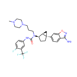 CN1CCN(CCCN(C(=O)Nc2ccc(F)c(C(F)(F)F)c2)[C@@H]2CC[C@]3(c4ccc5c(N)noc5c4)C[C@H]23)CC1 ZINC000036351577