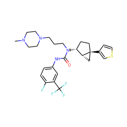 CN1CCN(CCCN(C(=O)Nc2ccc(F)c(C(F)(F)F)c2)[C@@H]2CC[C@]3(c4ccsc4)C[C@H]23)CC1 ZINC000036351614