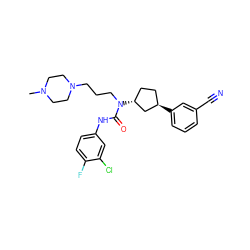 CN1CCN(CCCN(C(=O)Nc2ccc(F)c(Cl)c2)[C@@H]2CC[C@@H](c3cccc(C#N)c3)C2)CC1 ZINC000022935389