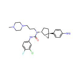 CN1CCN(CCCN(C(=O)Nc2ccc(F)c(Cl)c2)[C@@H]2CC[C@]3(c4ccc(N)cc4)C[C@H]23)CC1 ZINC000036351613