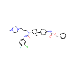 CN1CCN(CCCN(C(=O)Nc2ccc(F)c(Cl)c2)[C@@H]2CC[C@]3(c4ccc(NC(=O)OCc5ccccc5)cc4)C[C@H]23)CC1 ZINC000036351598