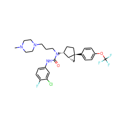 CN1CCN(CCCN(C(=O)Nc2ccc(F)c(Cl)c2)[C@@H]2CC[C@]3(c4ccc(OC(F)(F)F)cc4)C[C@H]23)CC1 ZINC000036351506