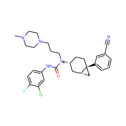 CN1CCN(CCCN(C(=O)Nc2ccc(F)c(Cl)c2)[C@@H]2CC[C@]3(c4cccc(C#N)c4)C[C@@H]3C2)CC1 ZINC000036351885