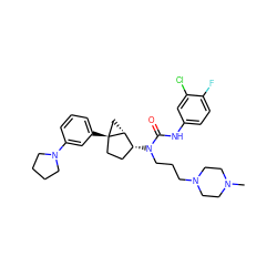 CN1CCN(CCCN(C(=O)Nc2ccc(F)c(Cl)c2)[C@@H]2CC[C@]3(c4cccc(N5CCCC5)c4)C[C@H]23)CC1 ZINC000036351558