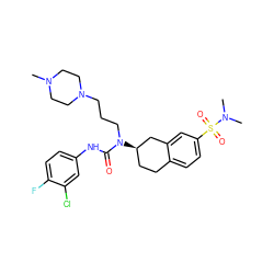CN1CCN(CCCN(C(=O)Nc2ccc(F)c(Cl)c2)[C@@H]2CCc3ccc(S(=O)(=O)N(C)C)cc3C2)CC1 ZINC000036351918